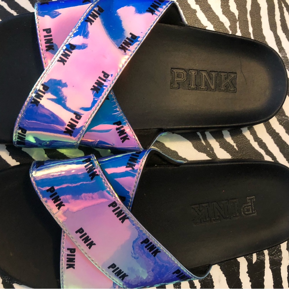 Pink Iridescent Slide Sandals